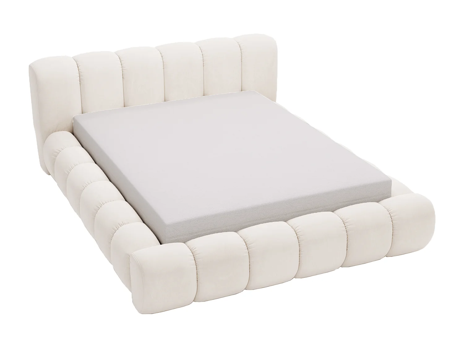 Emporius Lit avec sommier 160x200 Cloud - Lit rembourré, Lit adulte - Lit double avec Rangement, tête de lit - Velvet Crème (Jupiter 10)