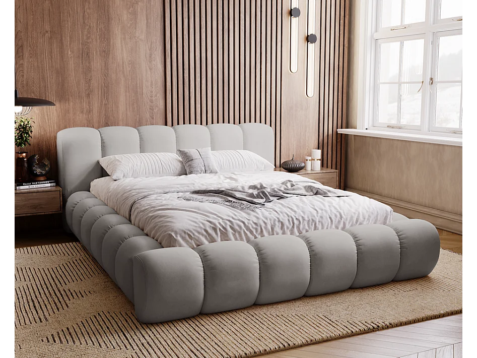 Emporius gestoffeerd bed 180x200 Cloud - Gestoffeerd Hoofdeinde, Lattenbodem, Opbergruimte - Tweepersoonsbed Fluweel - Grijs (Jupiter 21)