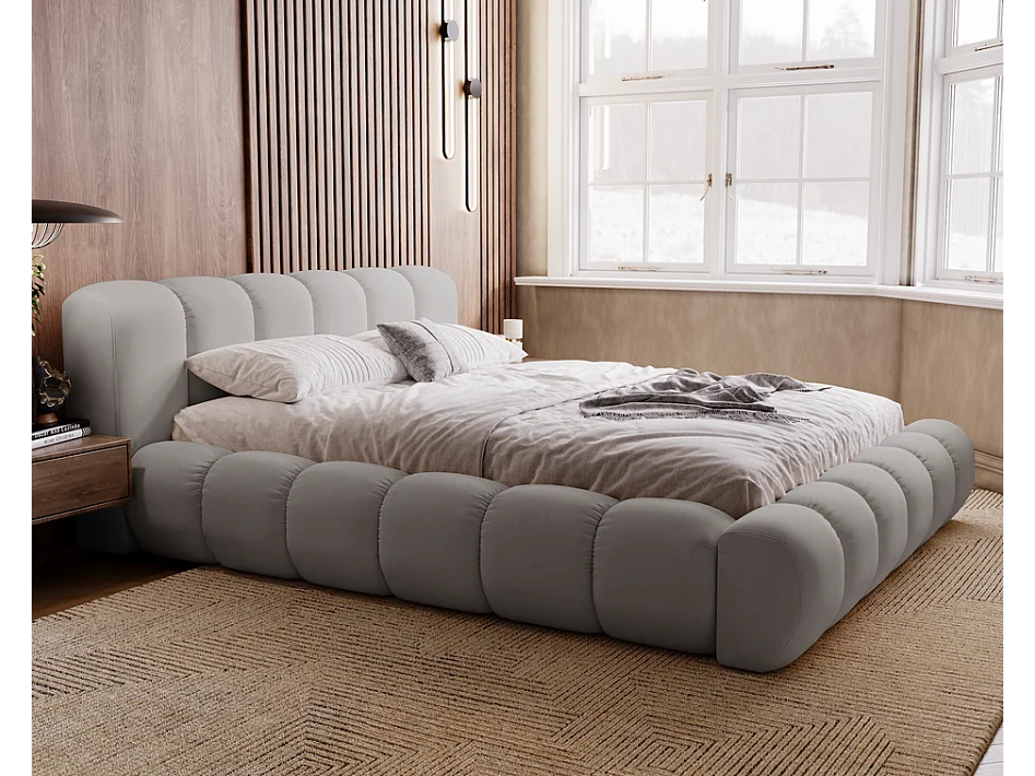 Emporius gestoffeerd bed 180x200 Cloud - Gestoffeerd Hoofdeinde, Lattenbodem, Opbergruimte - Tweepersoonsbed Fluweel - Grijs (Jupiter 21)