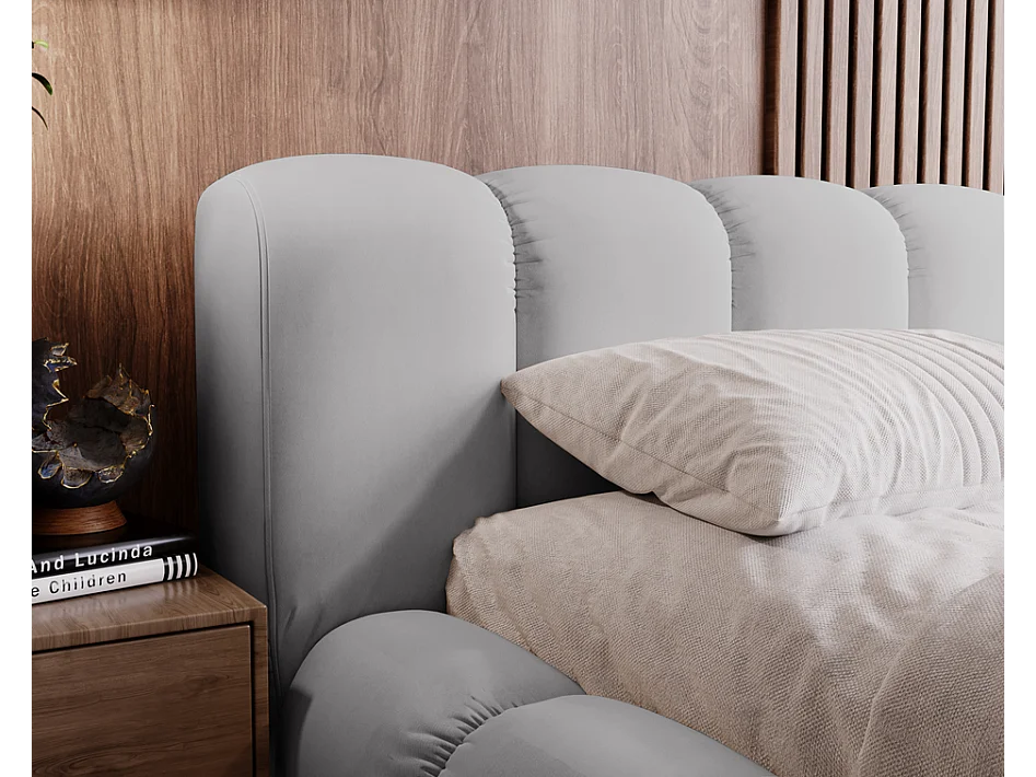 Emporius gestoffeerd bed 180x200 Cloud - Gestoffeerd Hoofdeinde, Lattenbodem, Opbergruimte - Tweepersoonsbed Fluweel - Grijs (Jupiter 21)