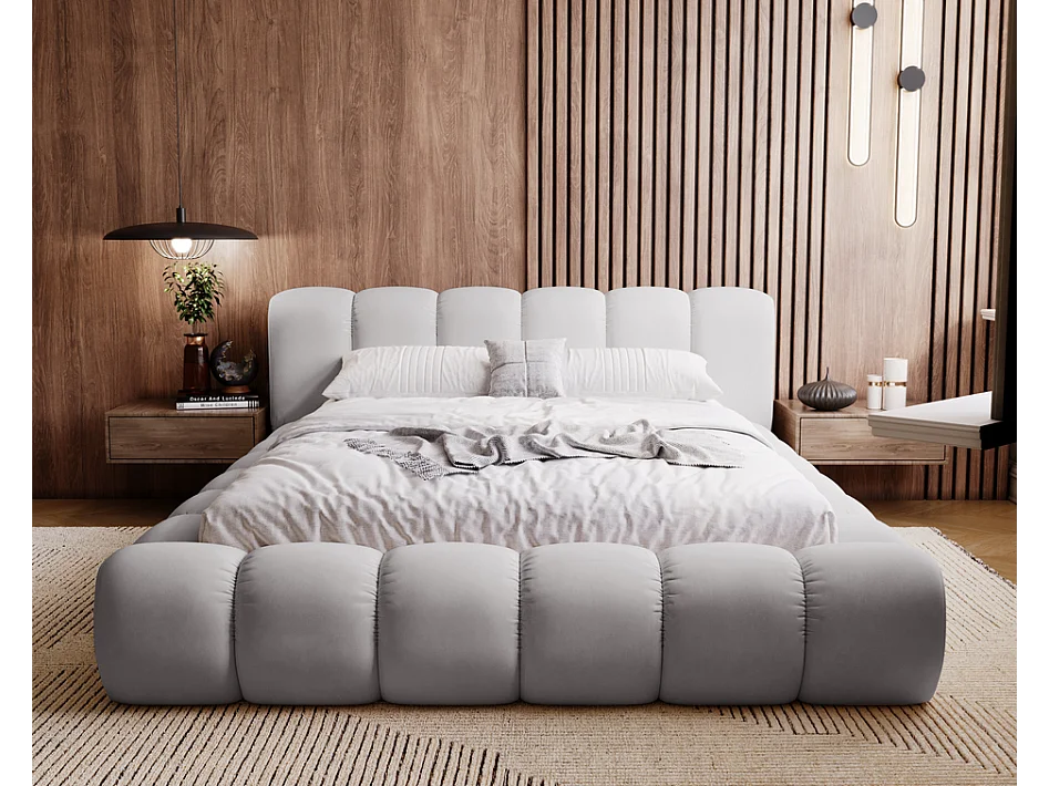 Emporius gestoffeerd bed 180x200 Cloud - Gestoffeerd Hoofdeinde, Lattenbodem, Opbergruimte - Tweepersoonsbed Fluweel - Grijs (Jupiter 21)