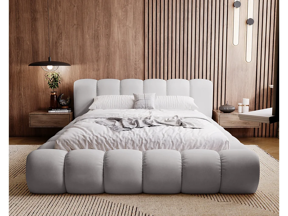 Emporius Lit avec sommier 180x200 Cloud - Lit rembourré, Lit adulte - Lit double avec Rangement, tête de lit - Velvet Gris (Jupiter 21)