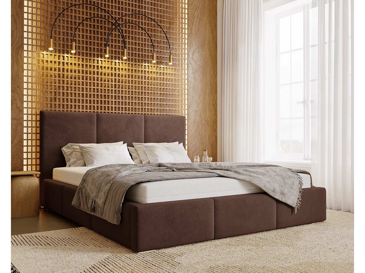 Emporius Lit 200x200 Lary - Lit avec rangement, Lit adulte rembourré - sommier à Lattes, tissu velours Brun (Magic Velvet 2205)