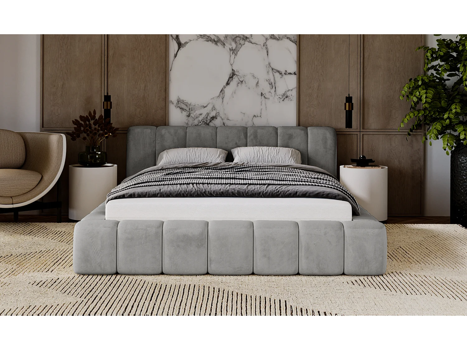 Emporius gestoffeerd tweepersoons bed 160x200 Bolonia - bed met opbergruimte - bed met lattenbodem - fluweel Grijs (Magic Velvet 2217)