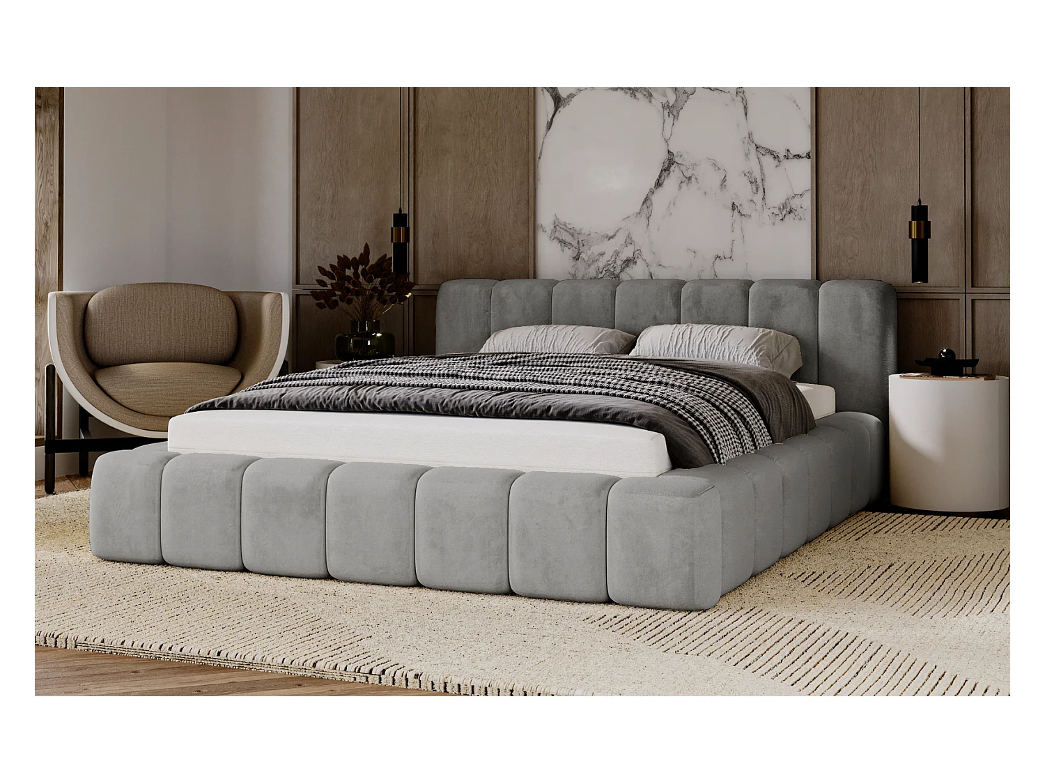 Emporius Lit rembourré 160x200 Bolonia - Lit adulte, lit capitonné, Lit double avec Rangement - Gris (Magic Velvet 2217)