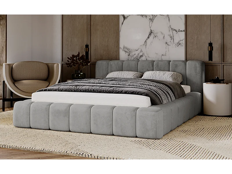 Emporius Lit rembourré 160x200 Bolonia - Lit adulte, lit capitonné, Lit double avec Rangement - Gris (Magic Velvet 2217)