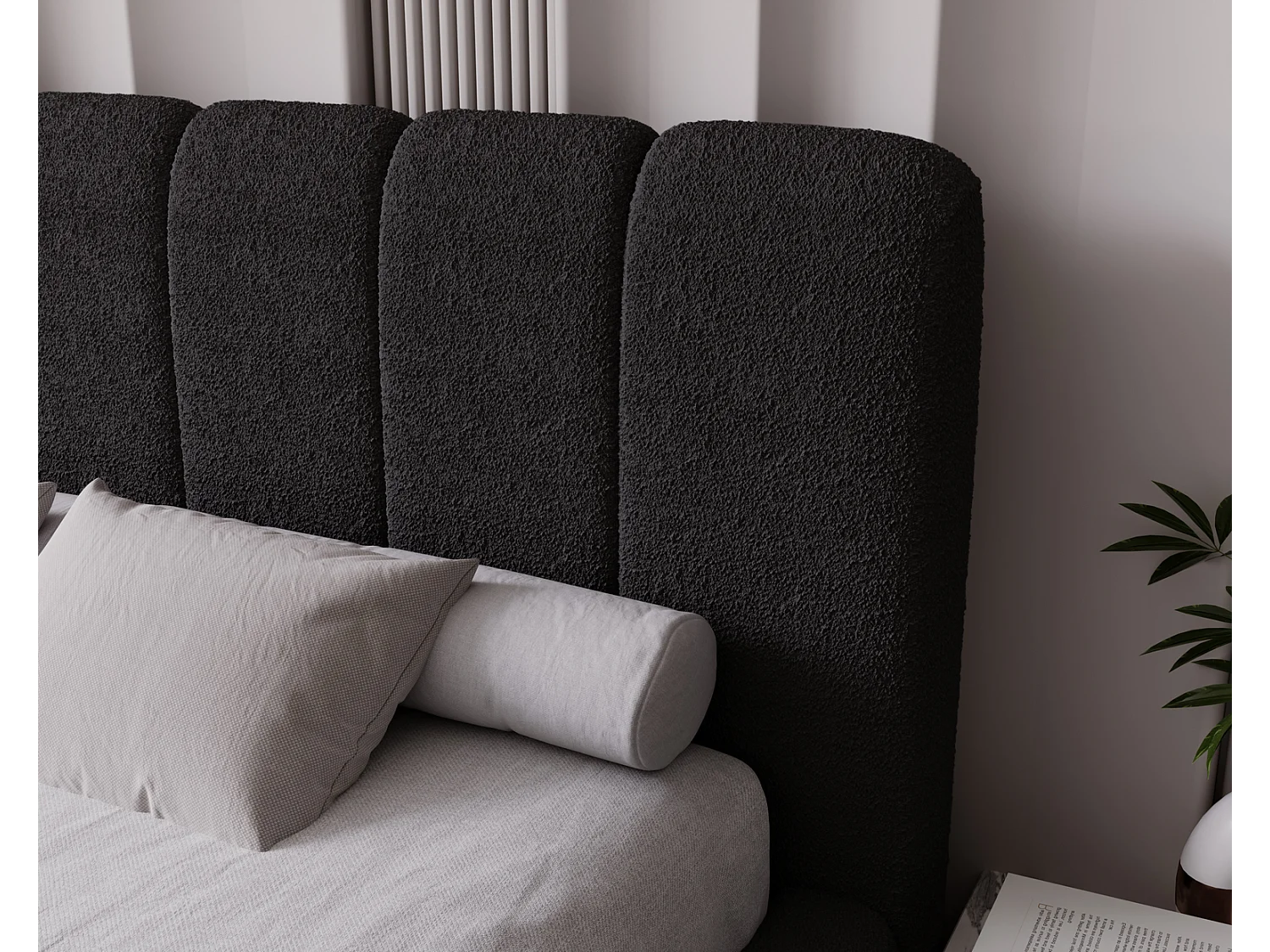 Emporius Lit coffre 200x200 Milan, Lit Rembourré avec Rangement - Lit bouclé Noir (Anthology 19)