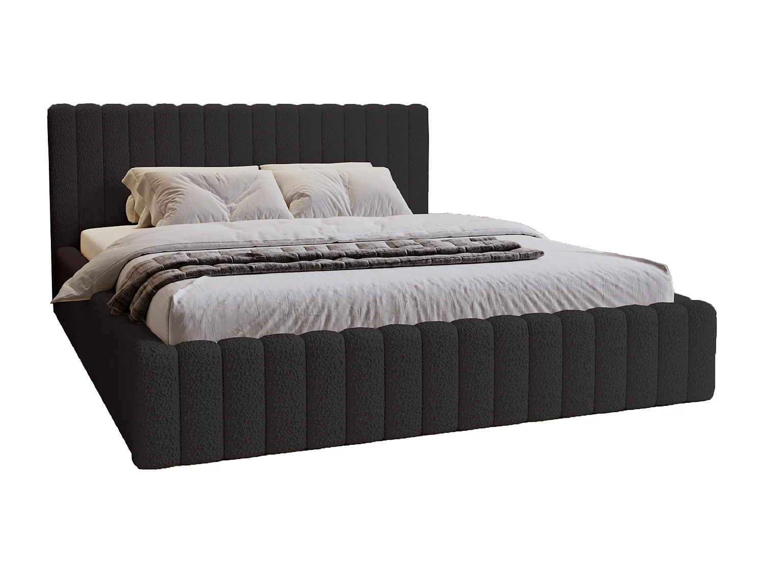 Emporius Lit Rembourré 160x200 cm Billo - lit double avec Rangement, Tête de Lit - Lit adulte, Chambre d'Adolescent - Bouclé Noir (Anthology 19)