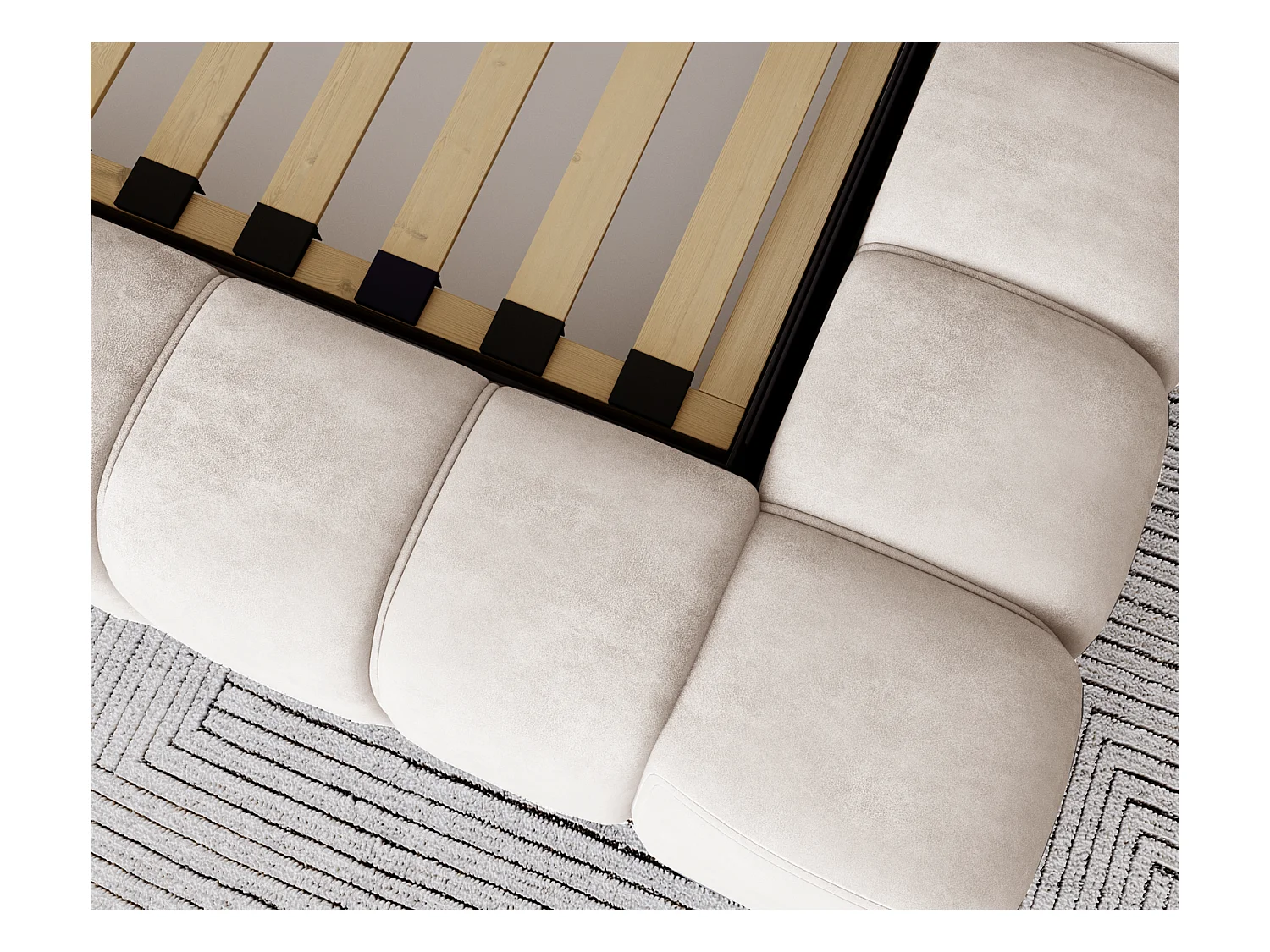 Emporius Lit avec Rangement 160x200cm Como, Lit capitonné, Lit adulte  - Mousse épaisse, tissu Velvet Crème (Whisper 1)