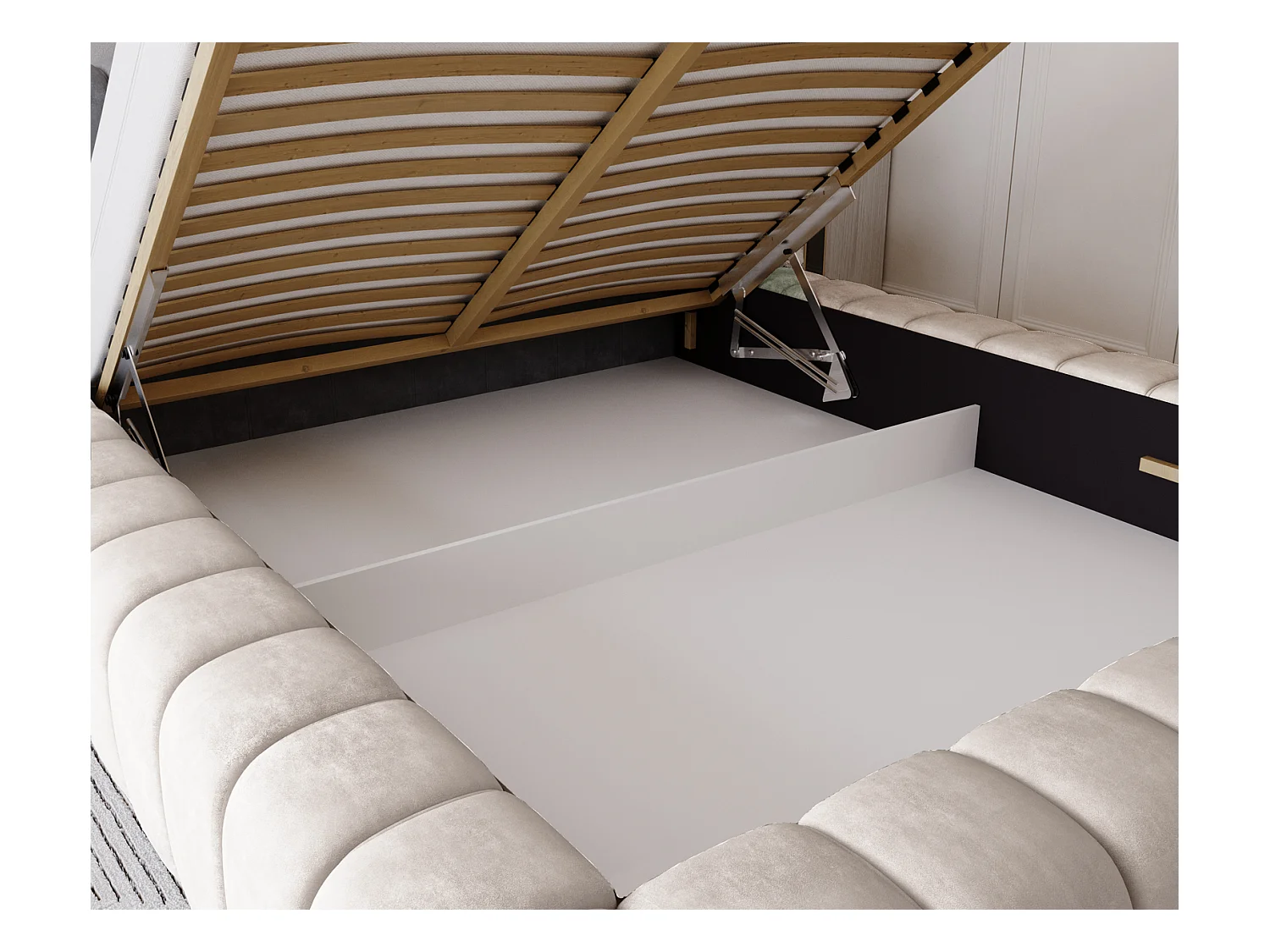 Emporius Lit avec Rangement 160x200cm Como, Lit capitonné, Lit adulte  - Mousse épaisse, tissu Velvet Crème (Whisper 1)