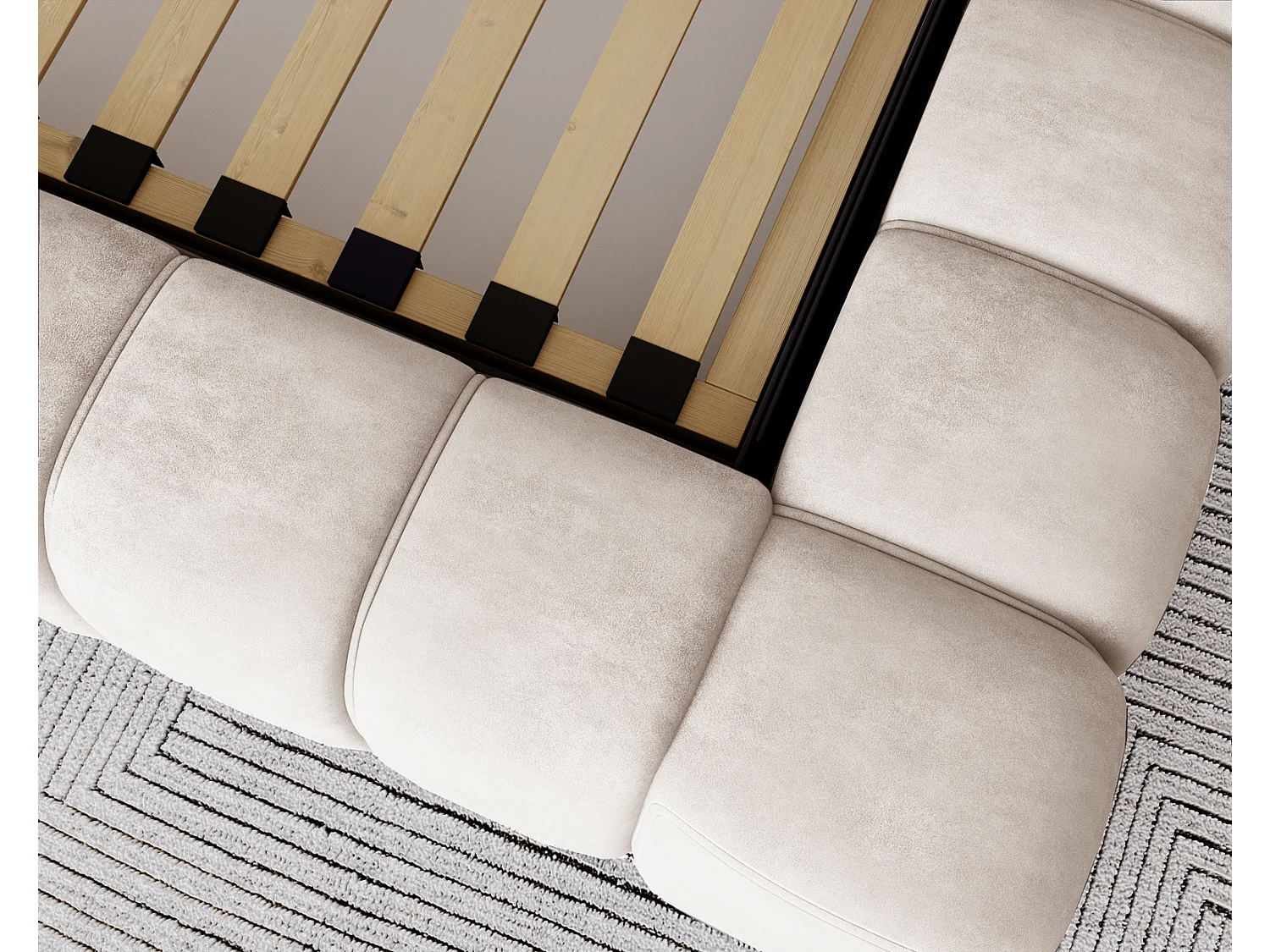 Emporius Lit avec Rangement 160x200cm Como, Lit capitonné, Lit adulte  - Mousse épaisse, tissu Velvet Crème (Whisper 1)