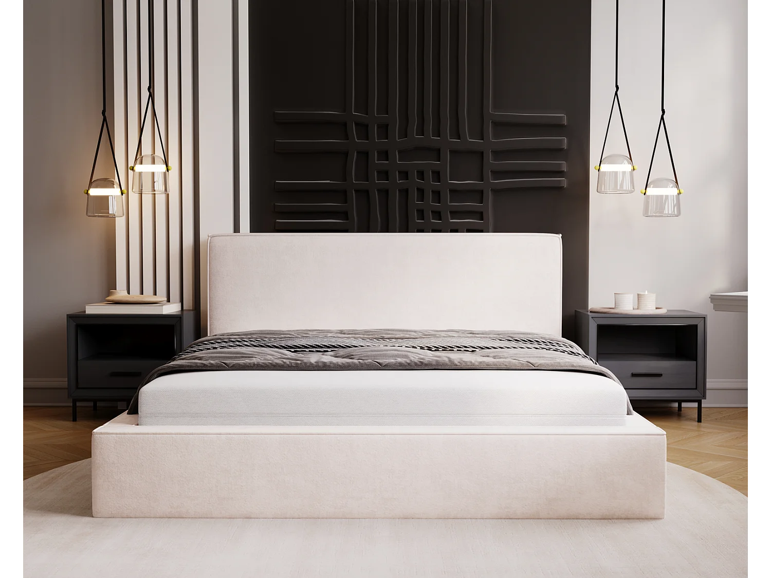 Emporius Gestoffeerd bed 160x200 Amare - tweepersoonsbed met opbergruimte - fluwelen Crème (Komodo 10)