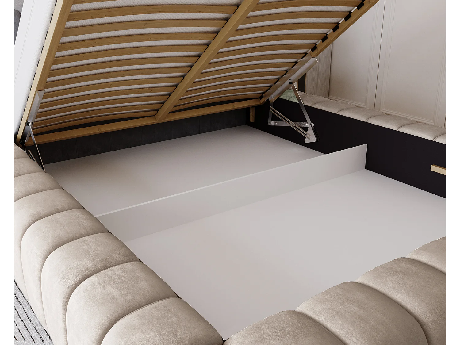 Emporius bed 180x200 met opbergruimte, lattenbodem Como - tweepersoonsbed, dik schuim, fluwelen - Beige (Whisper 2)