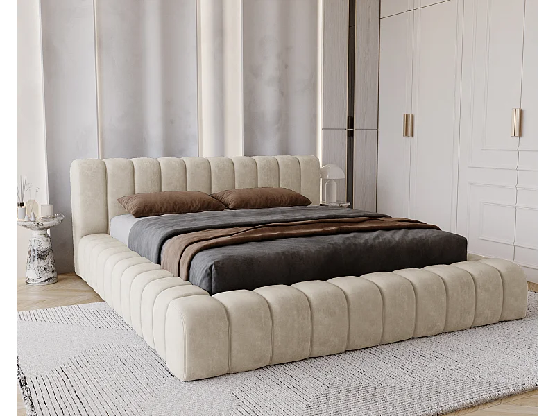 Emporius Lit avec Rangement 180x200cm Como, Lit capitonné, Lit adulte  - Mousse épaisse, tissu Velvet Beige (Whisper 2)
