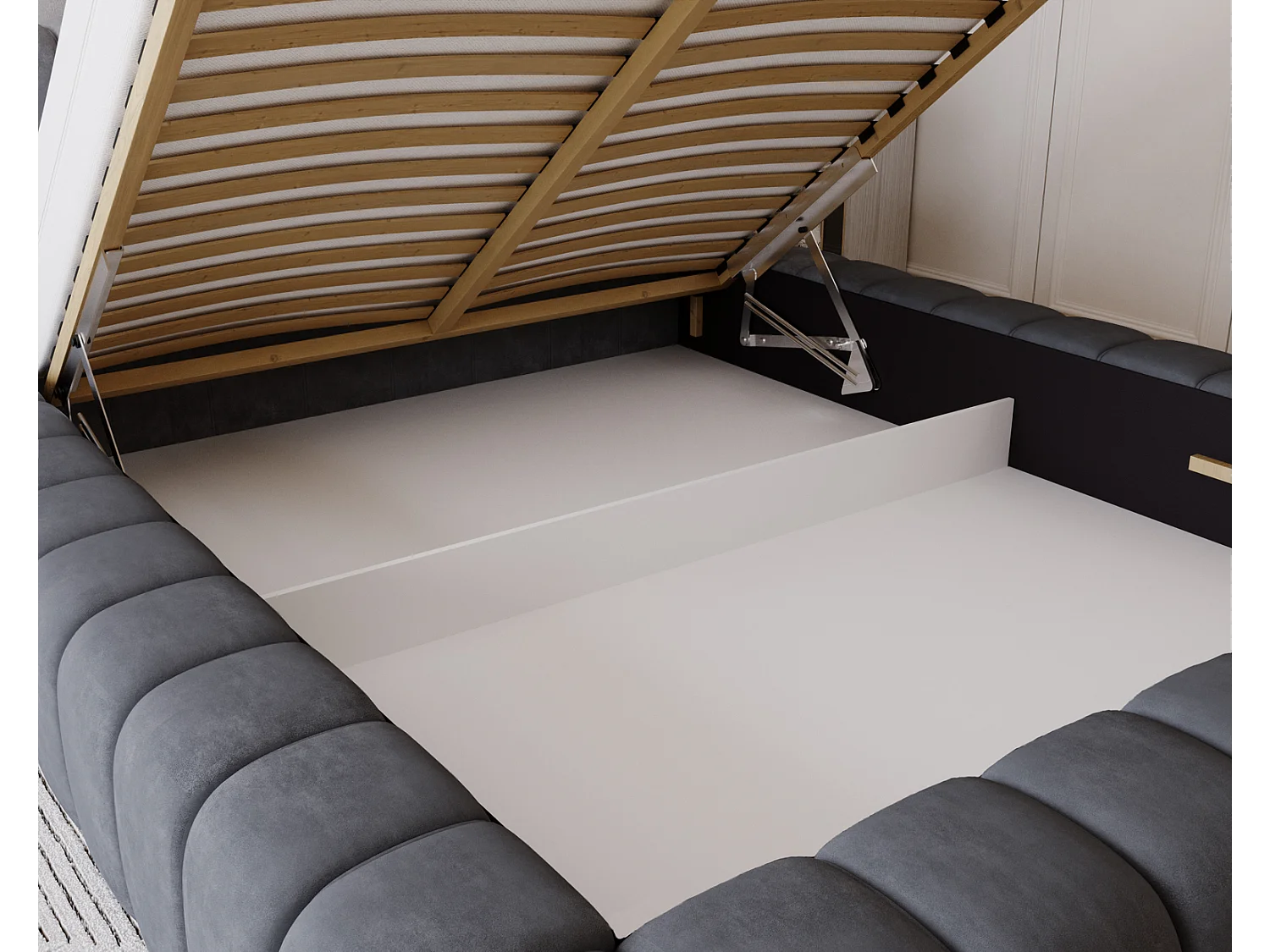 Emporius bed 180x200 met opbergruimte, lattenbodem Como - tweepersoonsbed, dik schuim, fluwelen - Donkergrijs (Whisper 15)