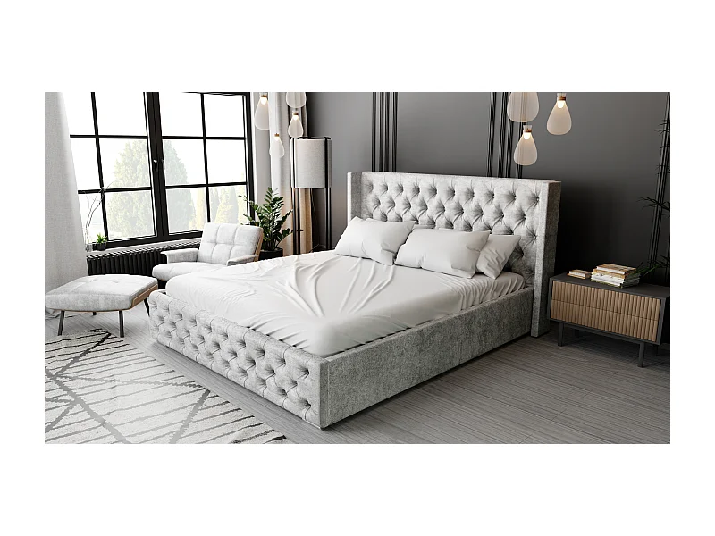 Emporius Polsterbett mit Lattenrost 180x200 Rolia - Doppelbett, Stauraum, Kopfteil - Schlafzimmer, Bettkasten - Velvet Grau (Paros 05)