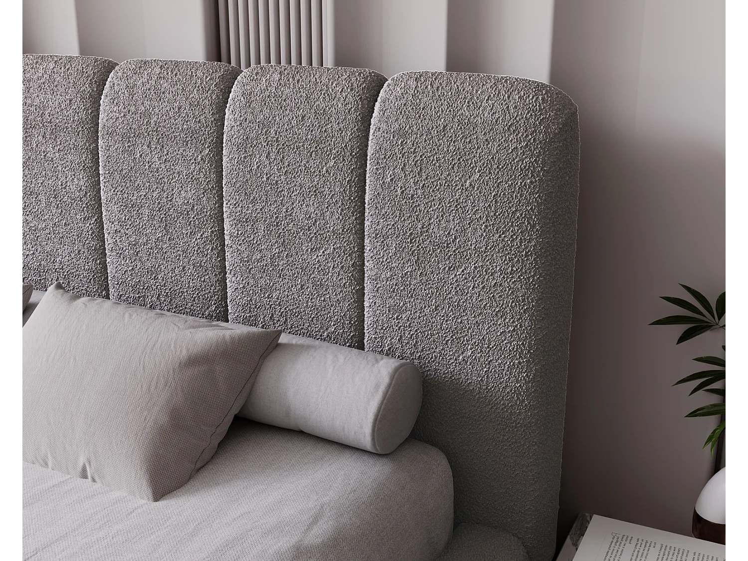 Emporius bed 140x200 Milan Bouclé - opbergruimte, lattenbodem, bedlade - tweepersoonsbed Bouclé - Lichtgrijs (Anthology 15)