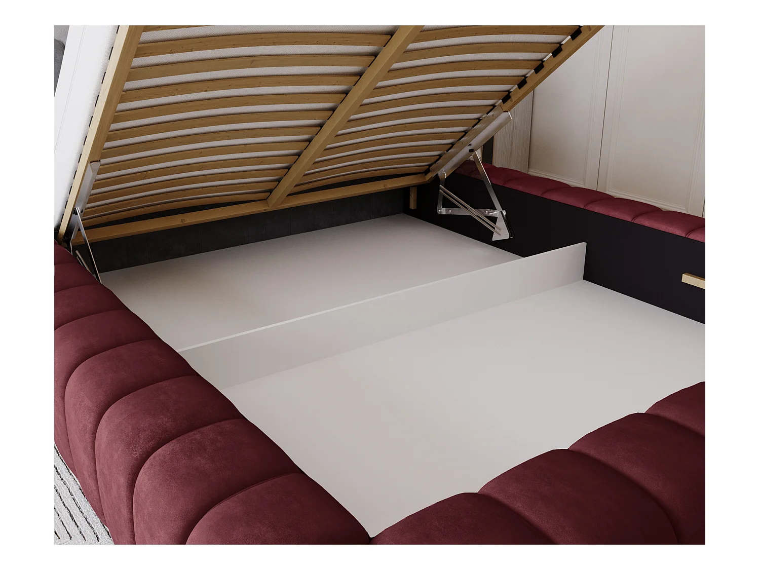 Emporius Lit avec Rangement 160x200cm Como, Lit capitonné, Lit adulte  - Mousse épaisse, tissu Velvet Rouge (Whisper 14)