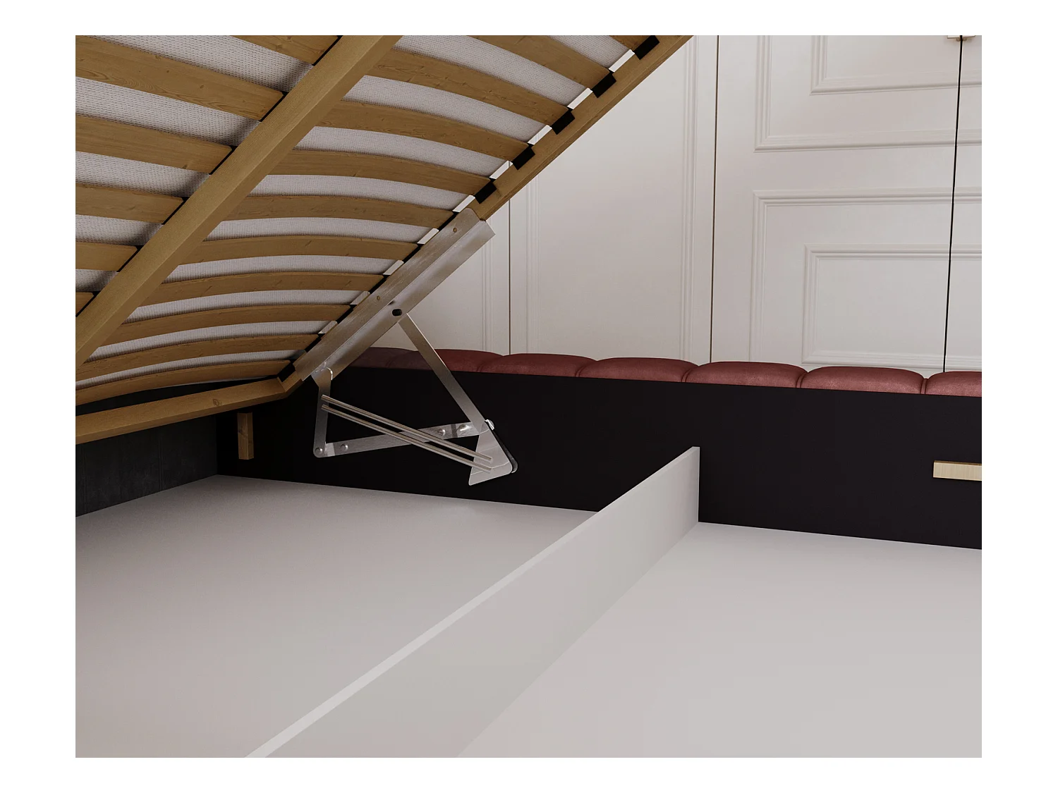 Emporius Lit avec Rangement 160x200cm Como, Lit capitonné, Lit adulte  - Mousse épaisse, tissu Velvet Rouge (Whisper 14)