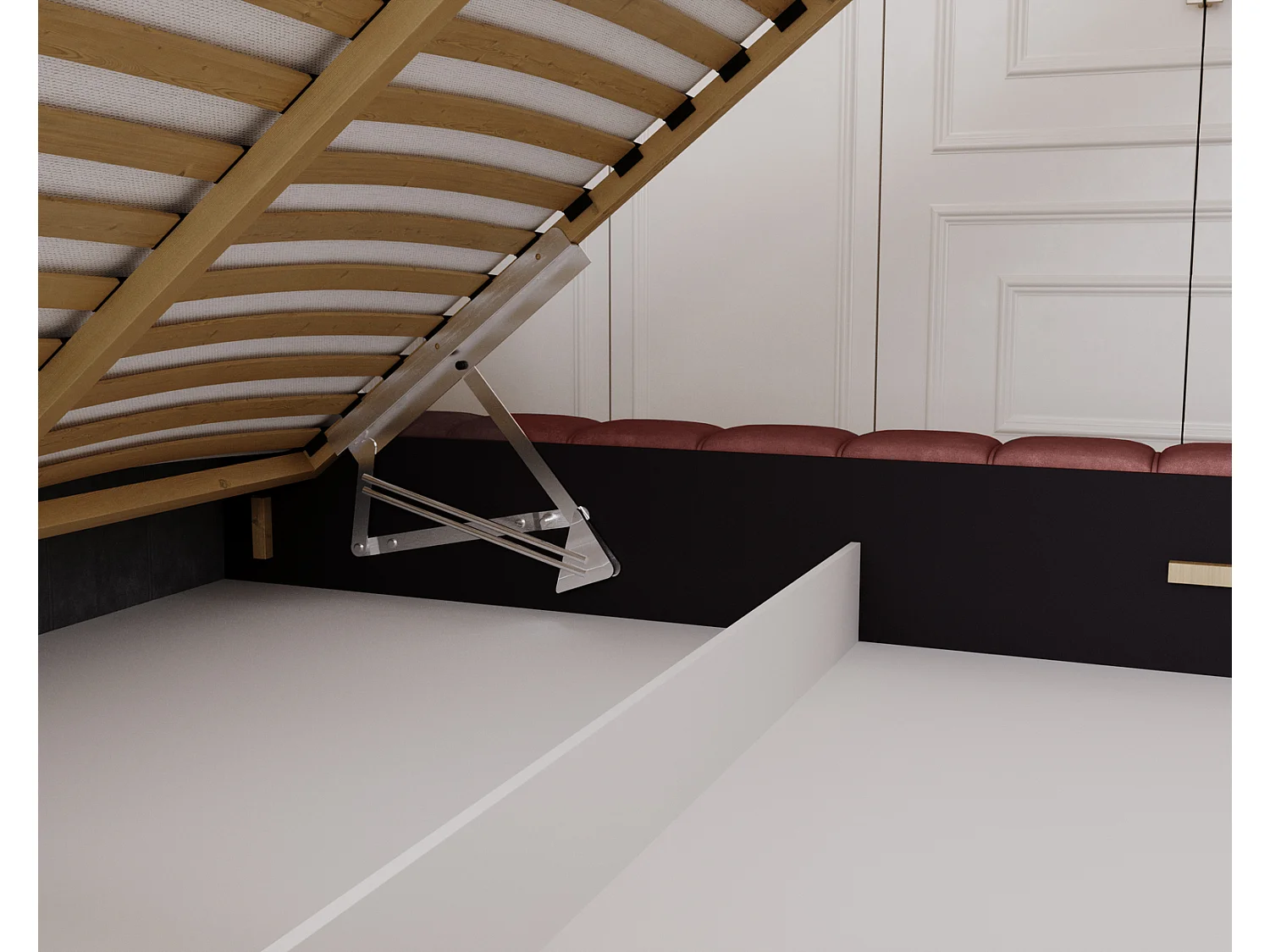 Emporius Lit avec Rangement 160x200cm Como, Lit capitonné, Lit adulte  - Mousse épaisse, tissu Velvet Rouge (Whisper 14)