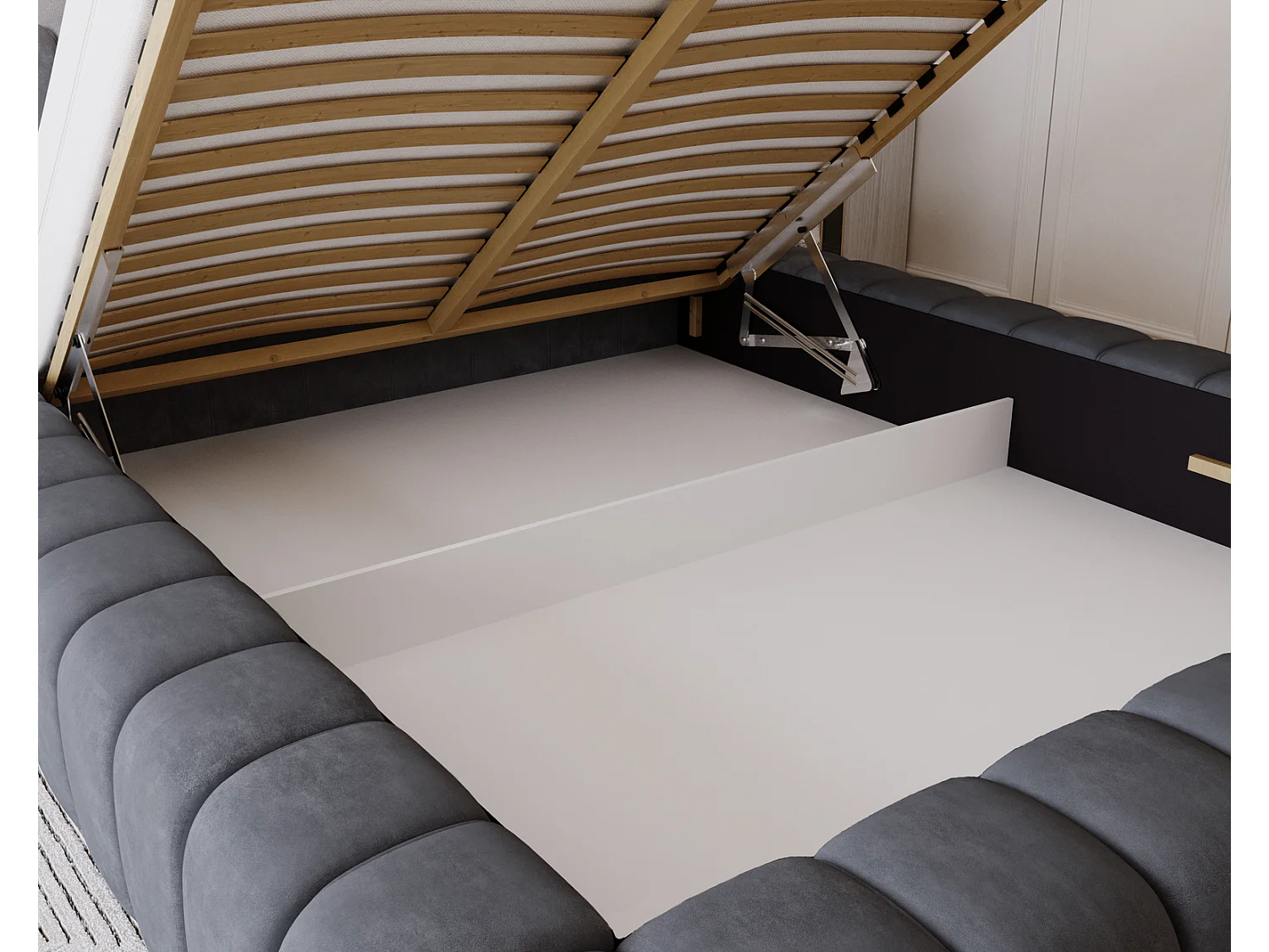 Emporius Lit avec Rangement 140x200cm Como, Lit capitonné, Lit adulte  - Mousse épaisse, tissu Velvet Gris foncé (Whisper 15)