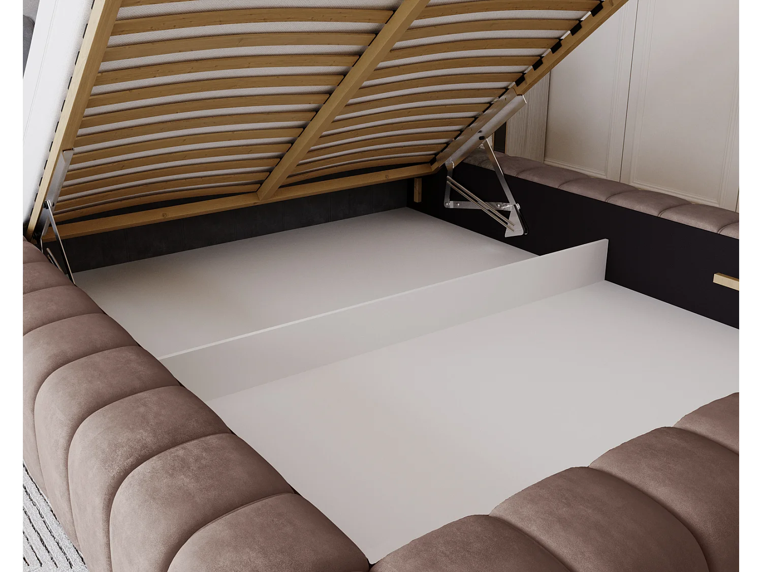 Emporius bed 140x200 met opbergruimte, lattenbodem Como - tweepersoonsbed, dik schuim, fluwelen - Bruin (Whisper 5)