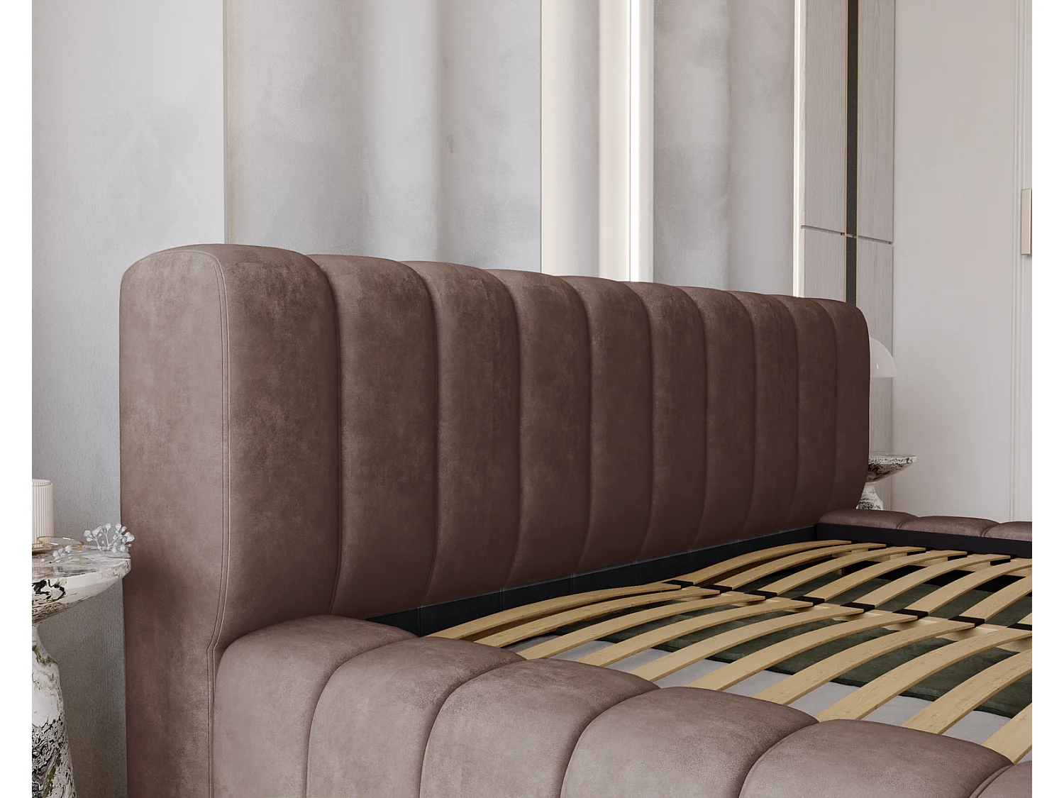 Emporius Lit avec Rangement 140x200cm Como, Lit capitonné, Lit adulte  - Mousse épaisse, tissu Velvet Brun (Whisper 5)