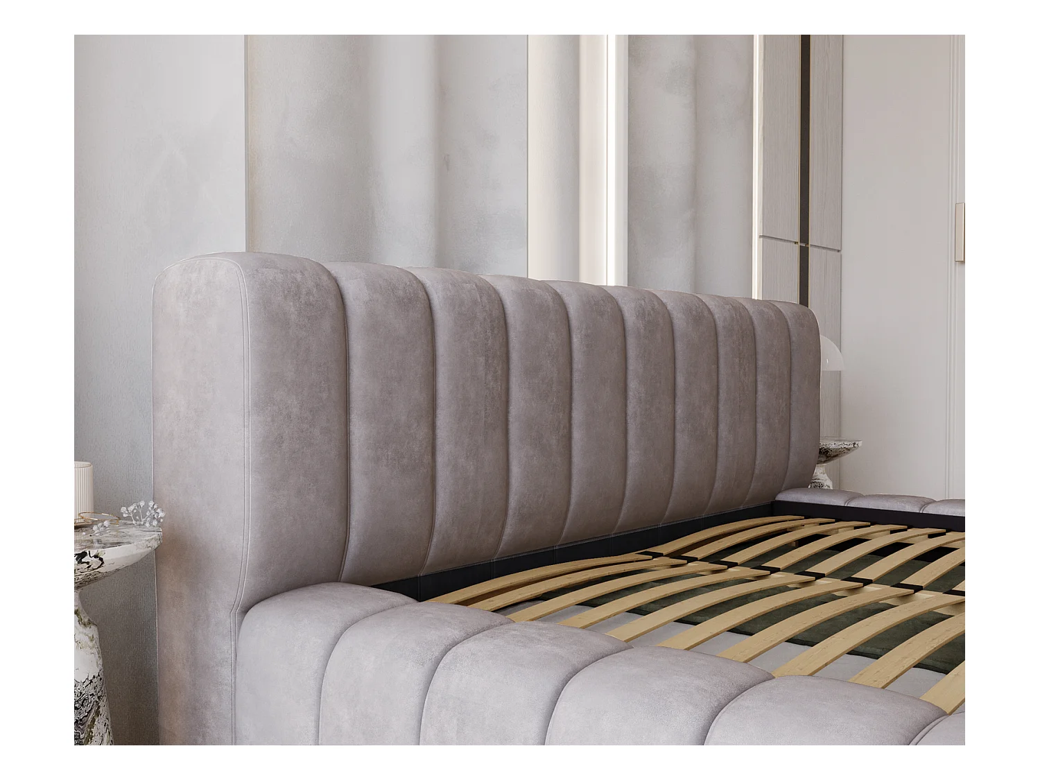 Emporius Lit avec Rangement 160x200cm Como, Lit capitonné, Lit adulte  - Mousse épaisse, tissu Velvet Gris (Whisper 17)