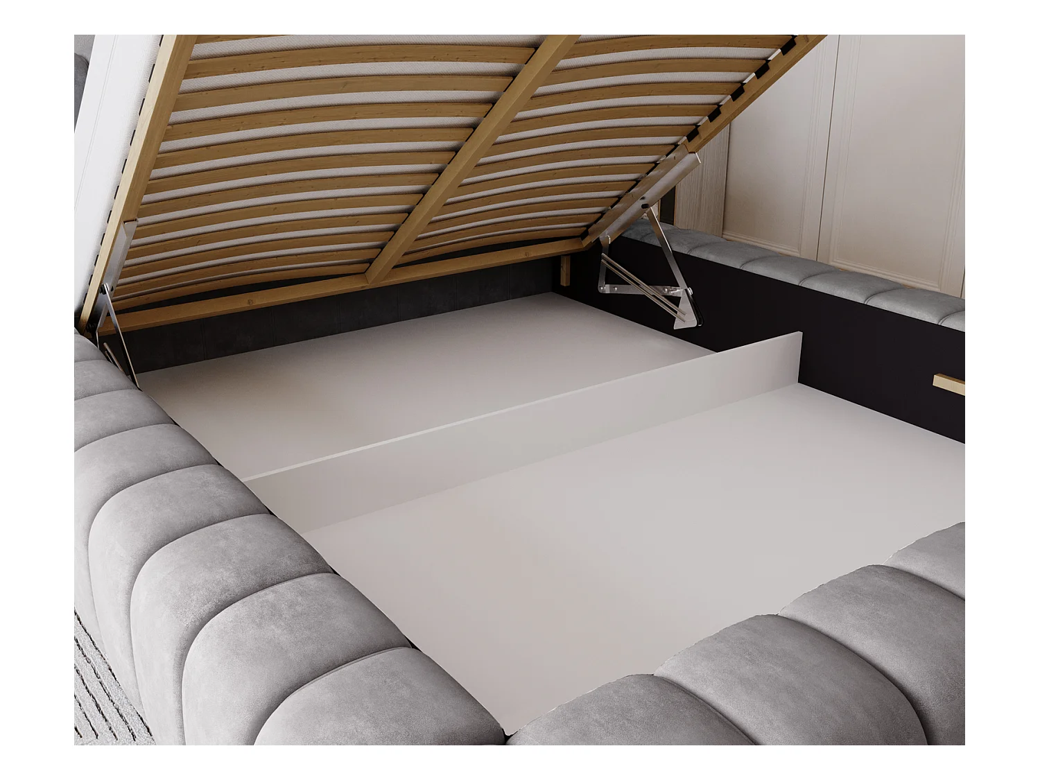 Emporius Lit avec Rangement 160x200cm Como, Lit capitonné, Lit adulte  - Mousse épaisse, tissu Velvet Gris (Whisper 17)