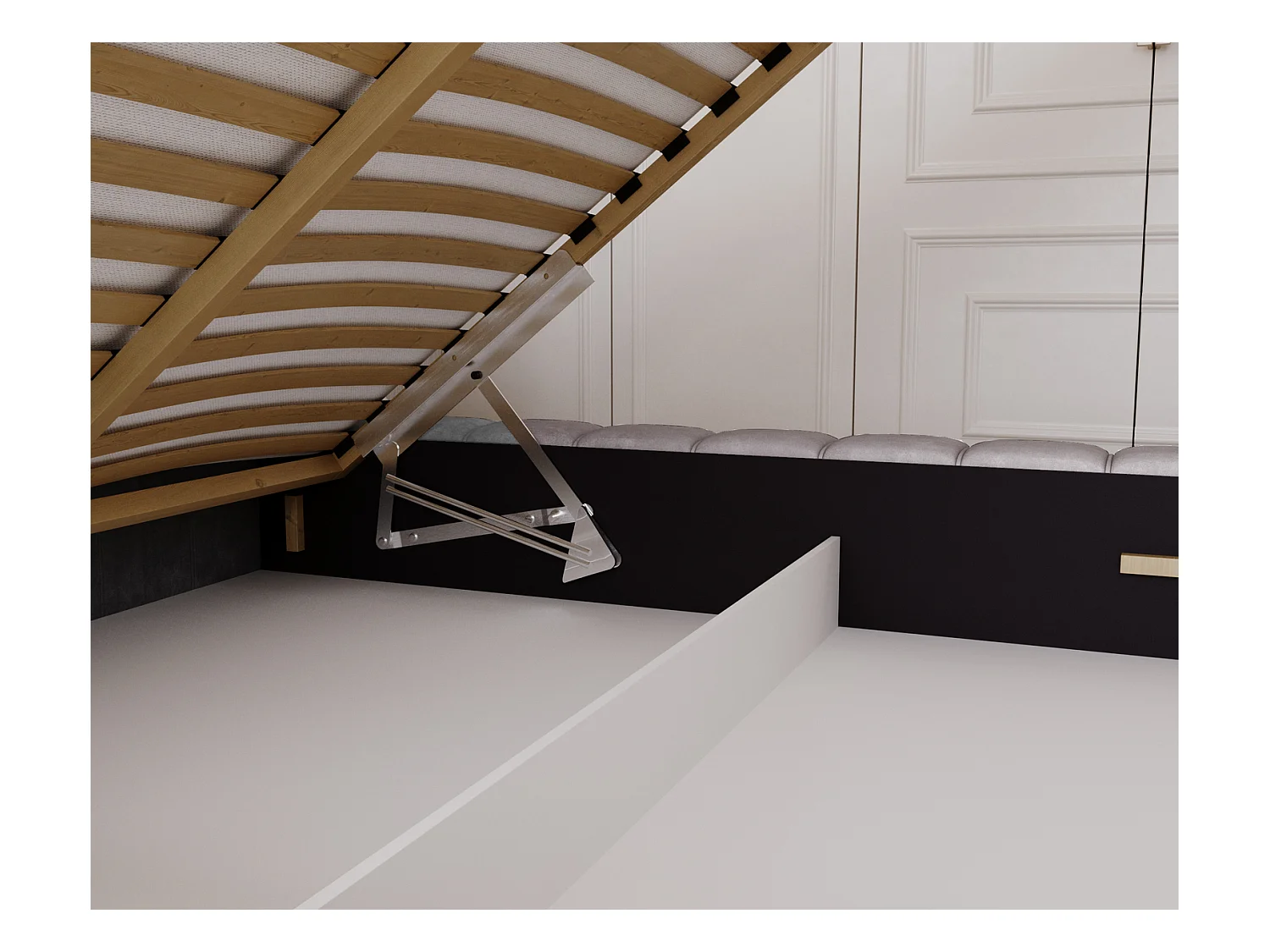 Emporius Lit avec Rangement 160x200cm Como, Lit capitonné, Lit adulte  - Mousse épaisse, tissu Velvet Gris (Whisper 17)