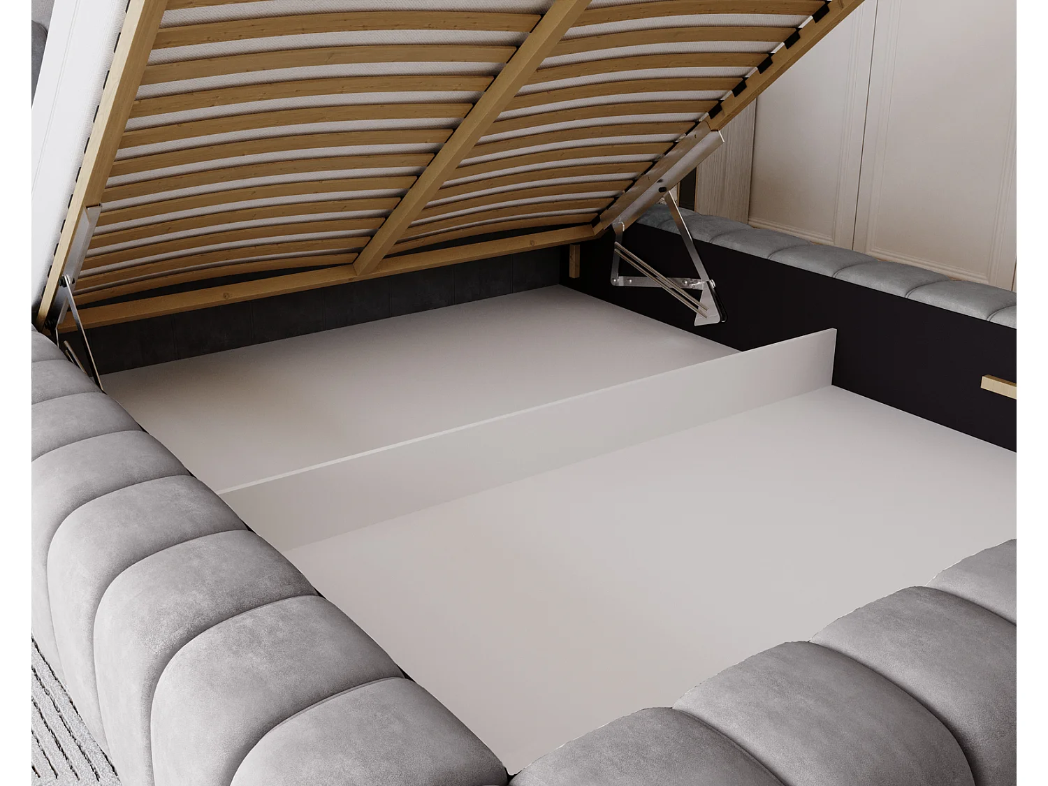 Emporius Lit avec Rangement 160x200cm Como, Lit capitonné, Lit adulte  - Mousse épaisse, tissu Velvet Gris (Whisper 17)