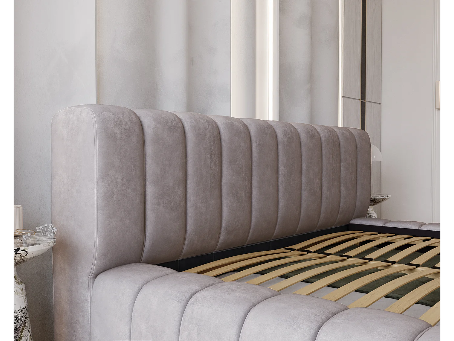 Emporius bed 160x200 met opbergruimte, lattenbodem Como - tweepersoonsbed, dik schuim, fluwelen - Grijs (Whisper 17)