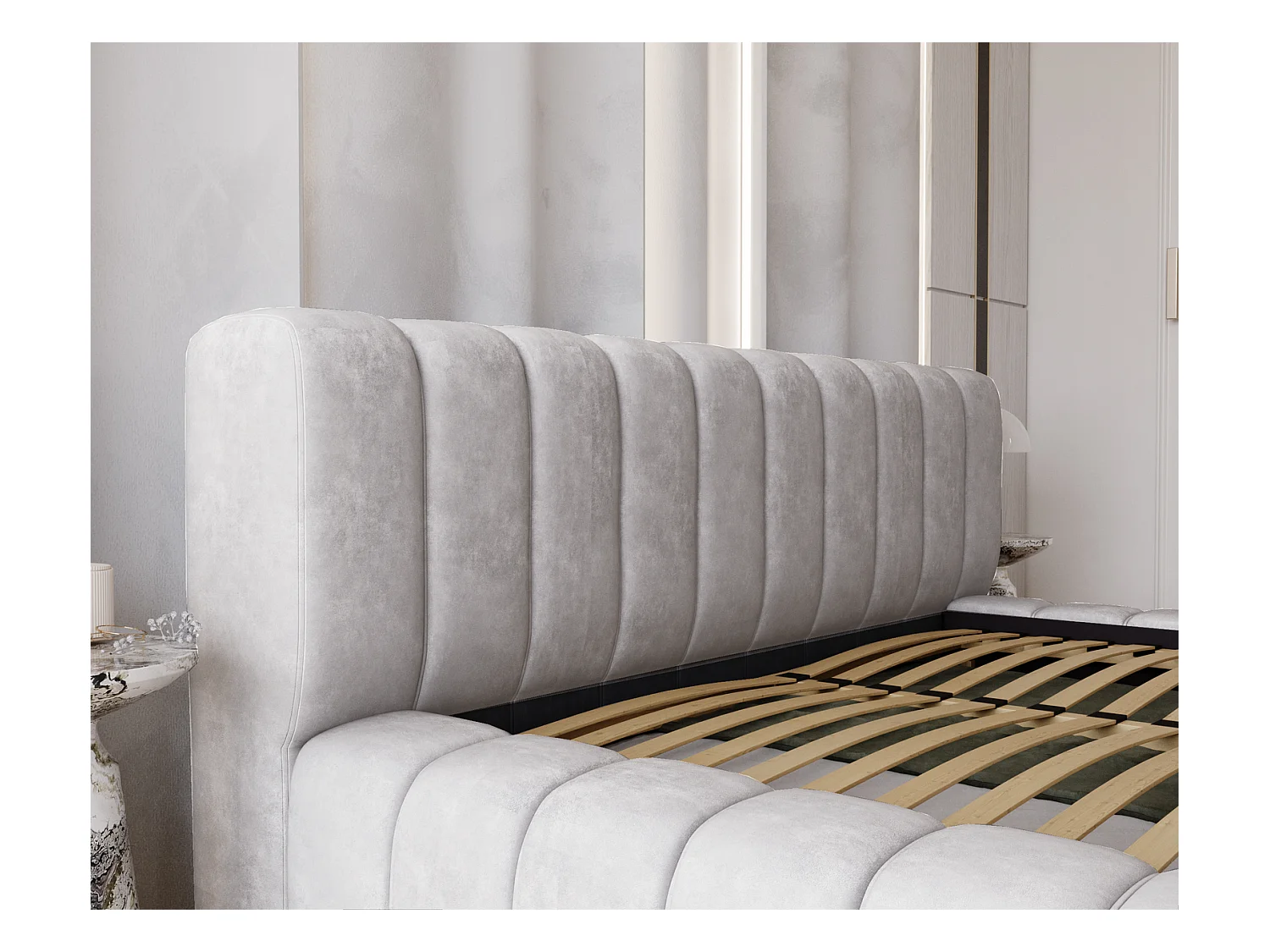 Emporius Lit avec Rangement 180x200cm Como, Lit capitonné, Lit adulte  - Mousse épaisse, tissu Velvet Gris clair (Whisper 16)