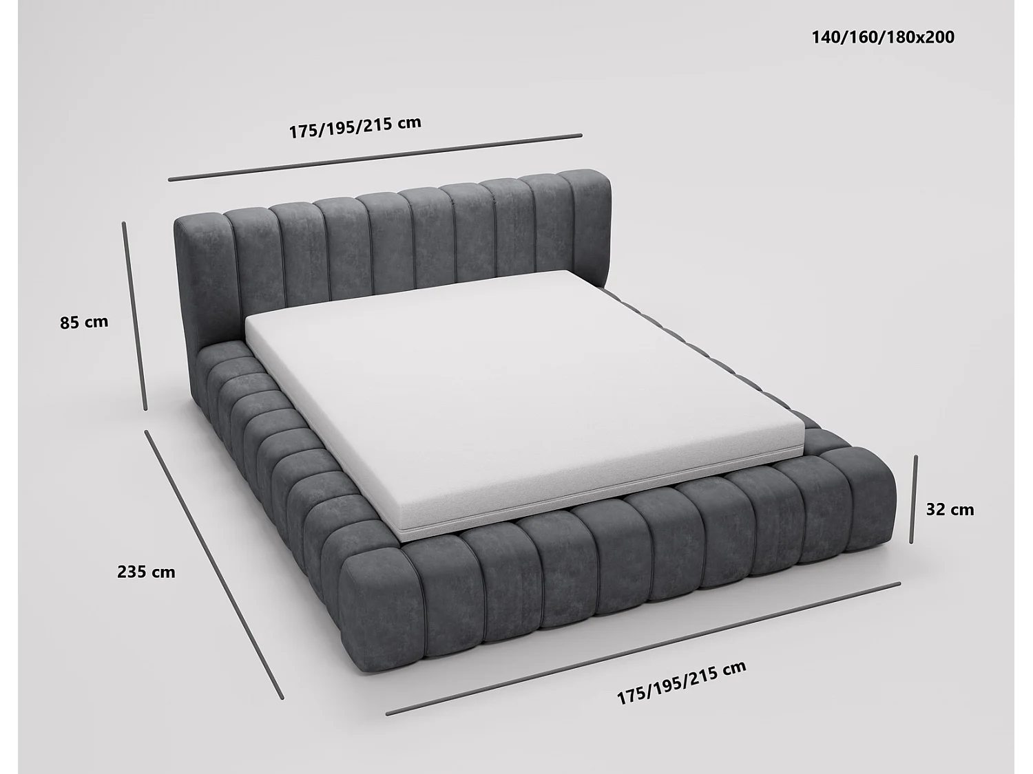Emporius bed 180x200 met opbergruimte, lattenbodem Como - tweepersoonsbed, dik schuim, fluwelen - Lichtgrijs (Whisper 16)