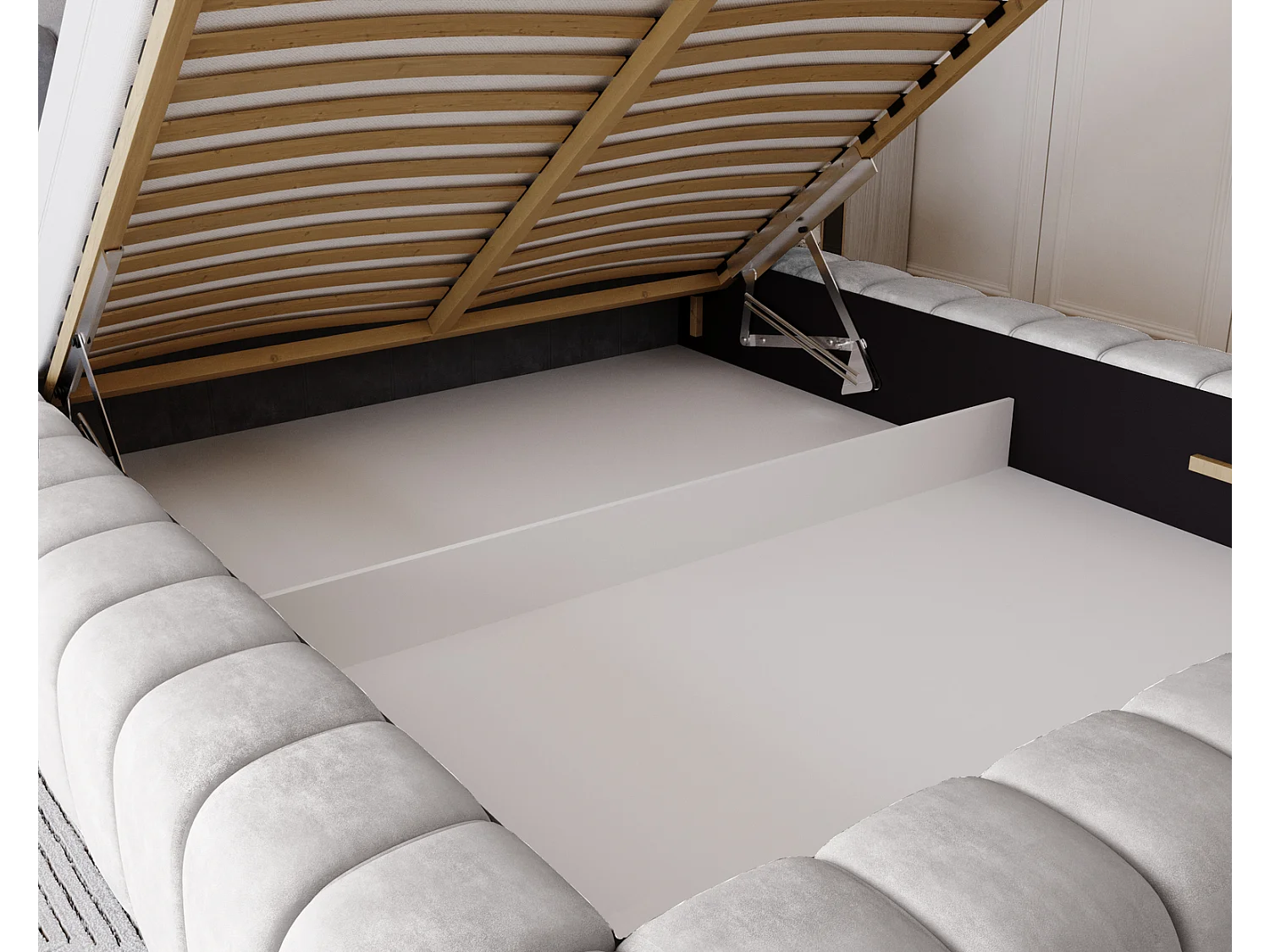 Emporius bed 180x200 met opbergruimte, lattenbodem Como - tweepersoonsbed, dik schuim, fluwelen - Lichtgrijs (Whisper 16)