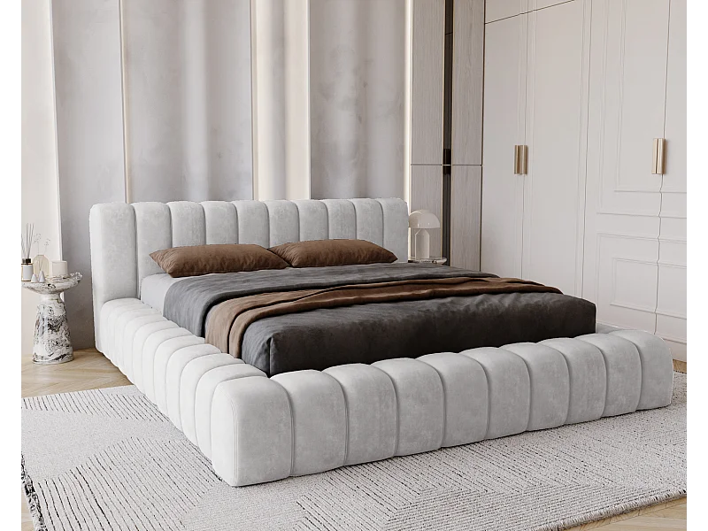 Emporius Lit avec Rangement 180x200cm Como, Lit capitonné, Lit adulte  - Mousse épaisse, tissu Velvet Gris clair (Whisper 16)