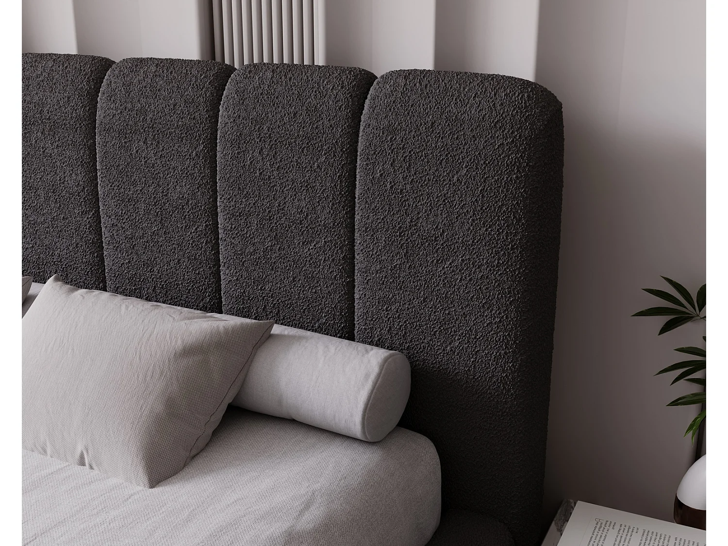 Emporius Lit coffre 140x200 Milan, Lit Rembourré avec Rangement - Lit bouclé Gris foncé (Anthology 18)