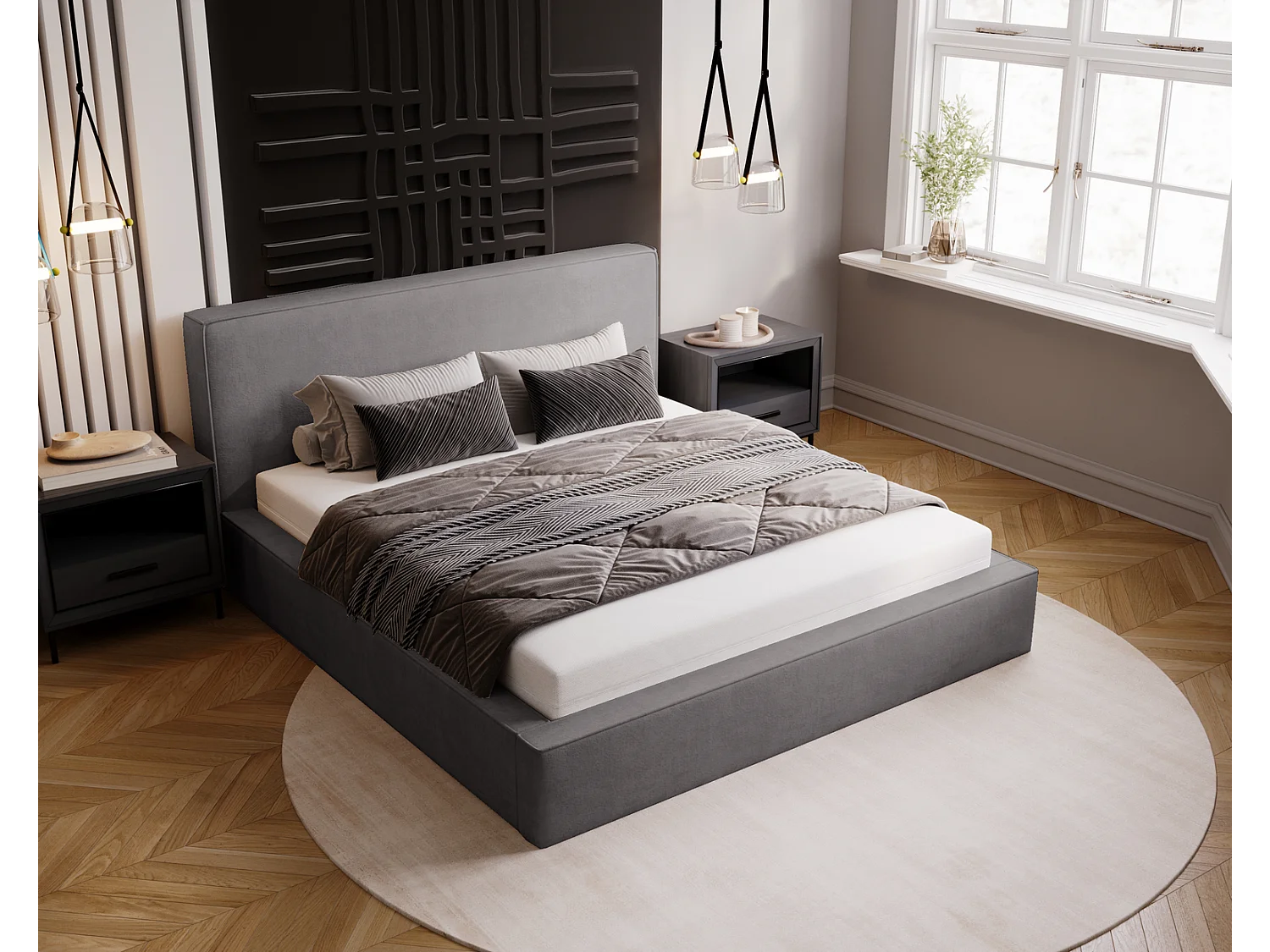 Emporius Gestoffeerd bed 200x200 Amare - tweepersoonsbed met opbergruimte - fluwelen Grijs (Komodo 21)