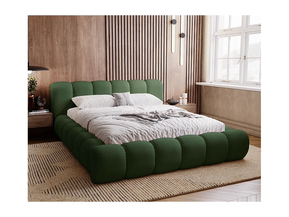 Emporius Lit avec sommier 140x200 Cloud - Lit rembourré, Lit adulte - Lit double avec Rangement, tête de lit - Velvet Vert (Jupiter 61)