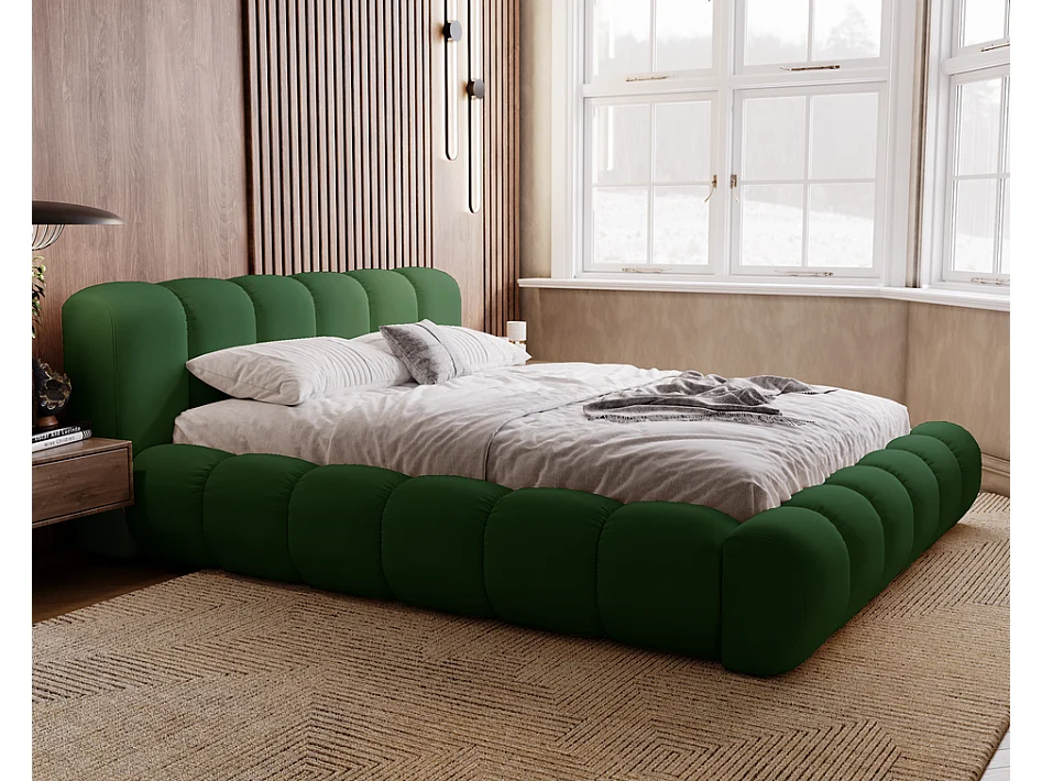 Emporius Lit avec sommier 140x200 Cloud - Lit rembourré, Lit adulte - Lit double avec Rangement, tête de lit - Velvet Vert (Jupiter 61)