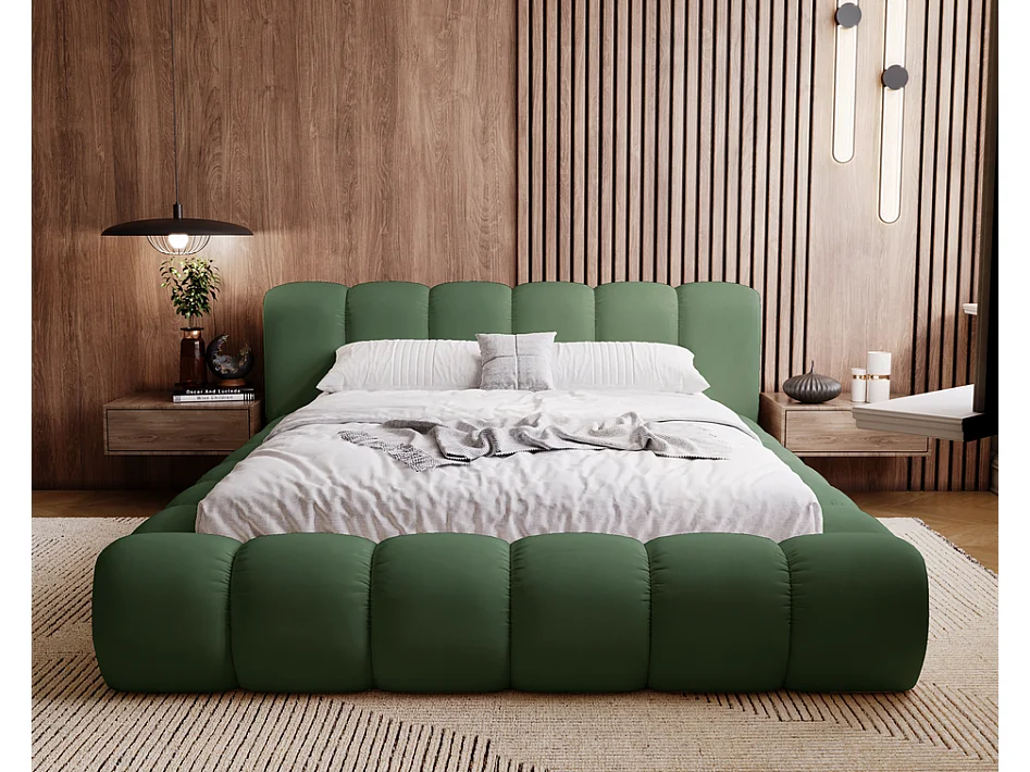 Emporius Lit avec sommier 140x200 Cloud - Lit rembourré, Lit adulte - Lit double avec Rangement, tête de lit - Velvet Vert (Jupiter 61)