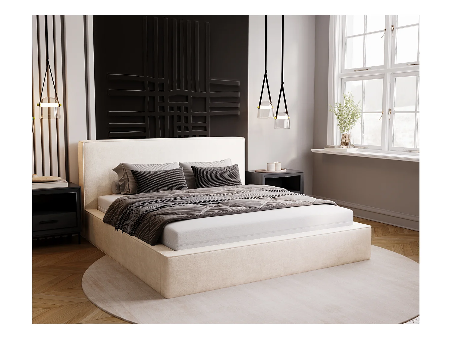 Emporius Gestoffeerd bed 140x200 Amare - tweepersoonsbed met opbergruimte - fluwelen Crème (Komodo 10)