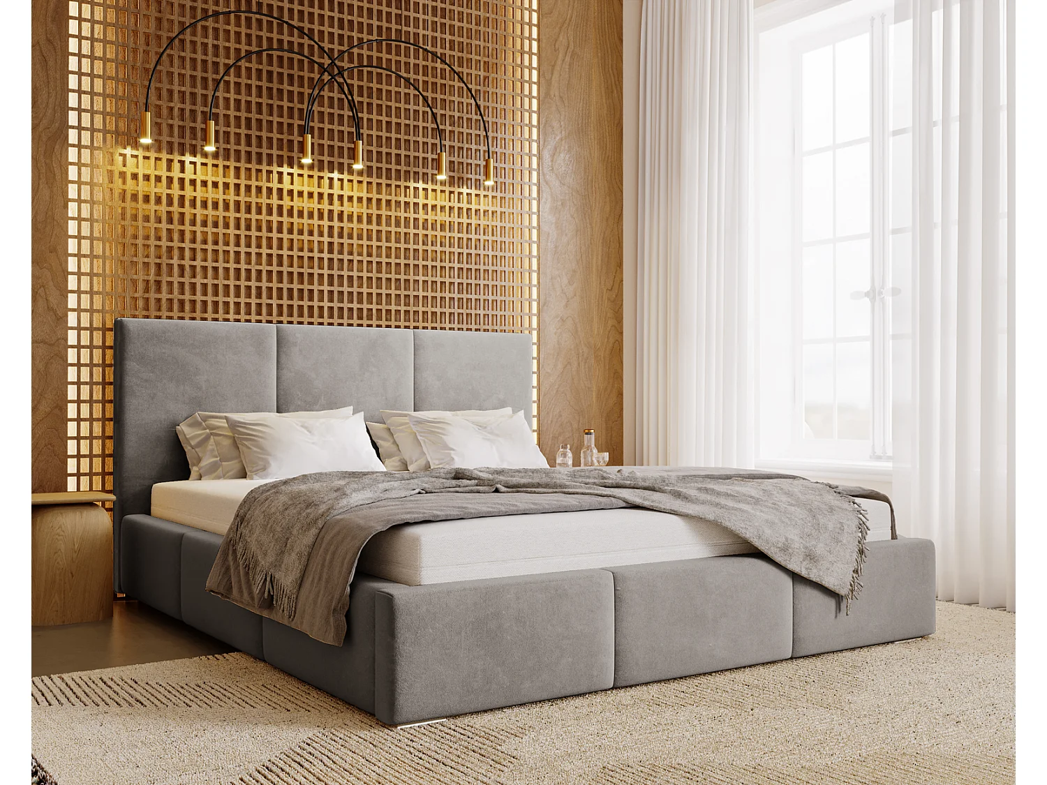 Emporius Lit 140x200 Lary - Lit avec rangement, Lit adulte rembourré - sommier à Lattes, tissu velours Gris (Magic Velvet 2217)