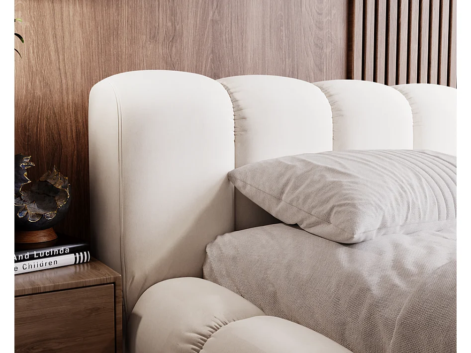 Emporius Lit avec sommier 140x200 Cloud - Lit rembourré, Lit adulte - Lit double avec Rangement, tête de lit - Velvet Crème (Jupiter 10)