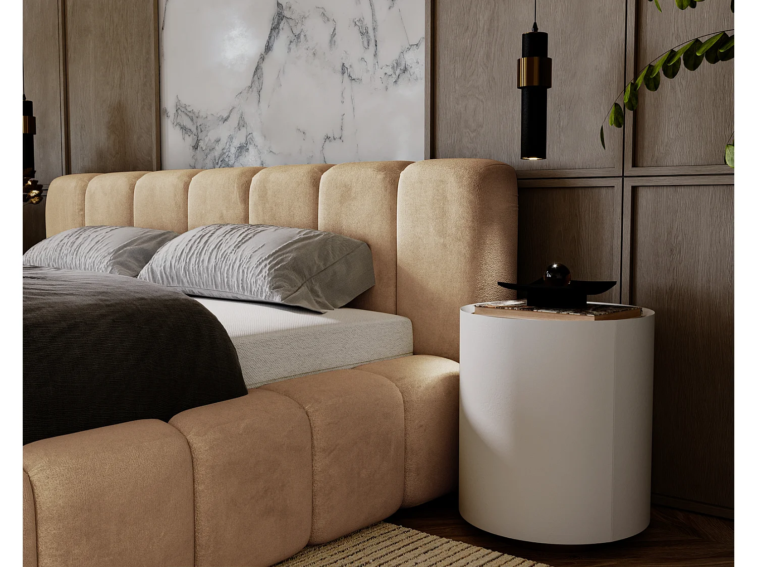 Emporius gestoffeerd tweepersoons bed 180x200 Bolonia - bed met opbergruimte - bed met lattenbodem - fluweel Donkerbeige (Amor Velvet 4302)