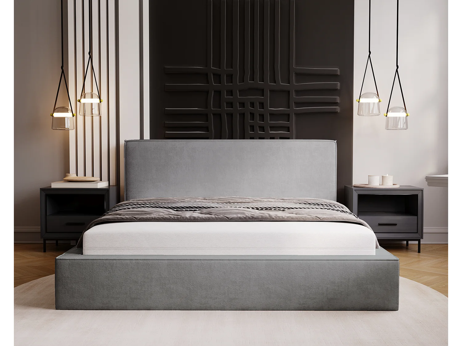 Emporius Gestoffeerd bed 180x200 Amare - tweepersoonsbed met opbergruimte - fluwelen Grijs (Komodo 21)