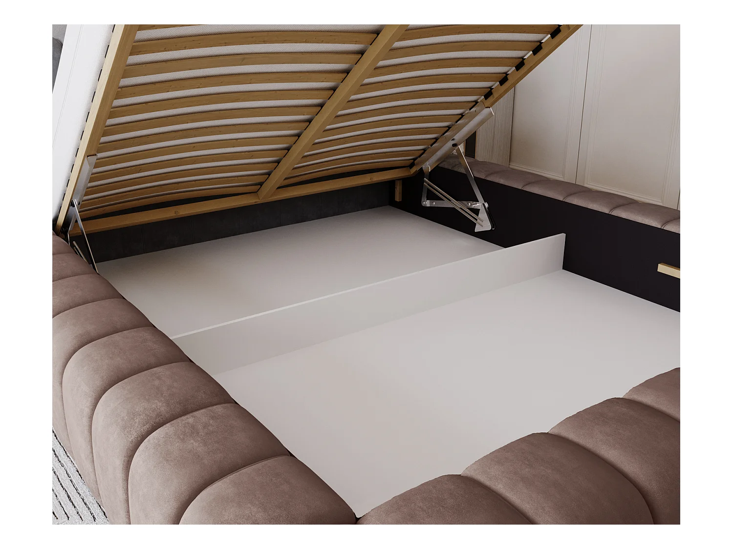 Emporius Lit avec Rangement 160x200cm Como, Lit capitonné, Lit adulte  - Mousse épaisse, tissu Velvet Brun (Whisper 5)