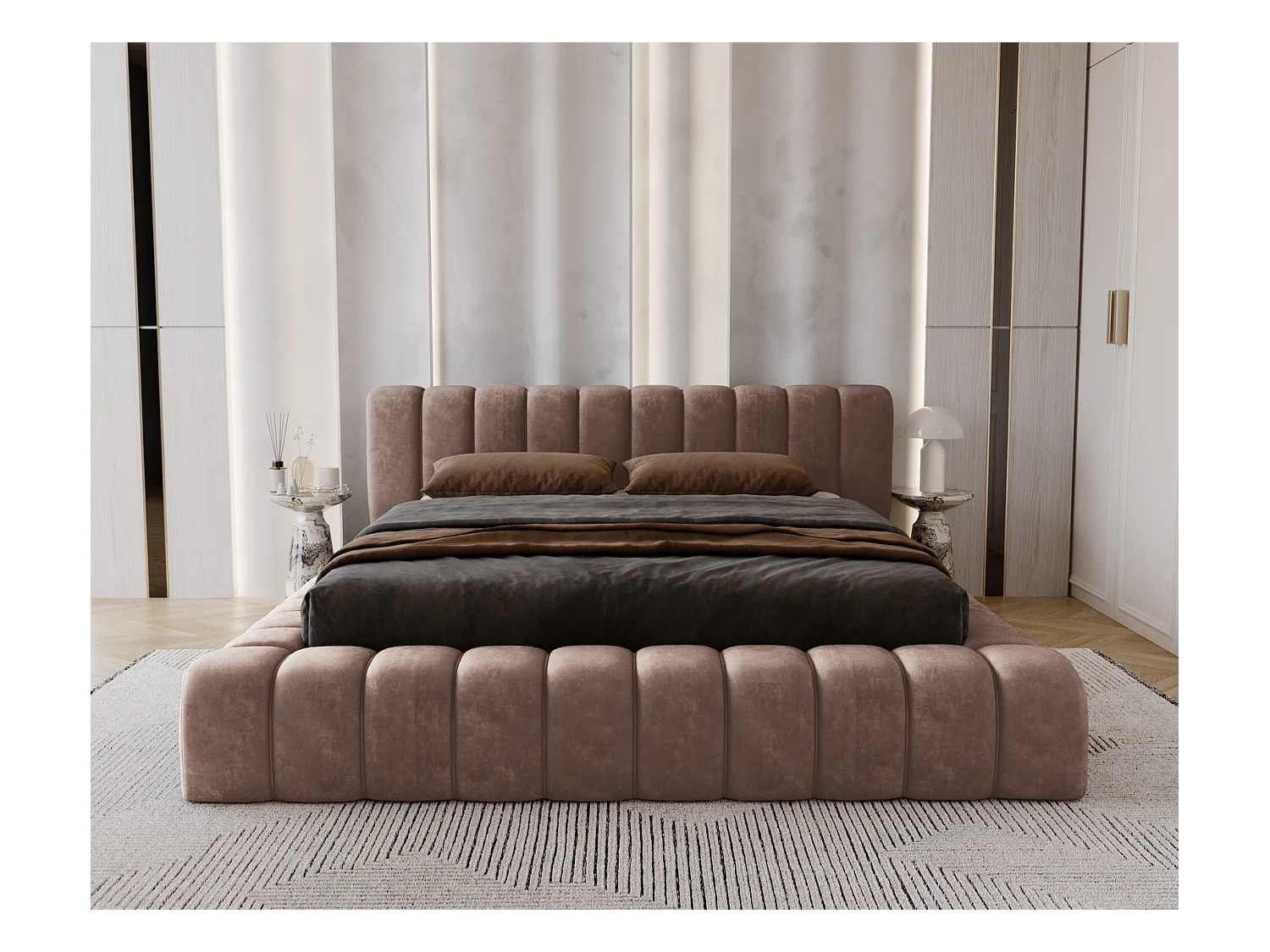 Emporius Lit avec Rangement 160x200cm Como, Lit capitonné, Lit adulte  - Mousse épaisse, tissu Velvet Brun (Whisper 5)