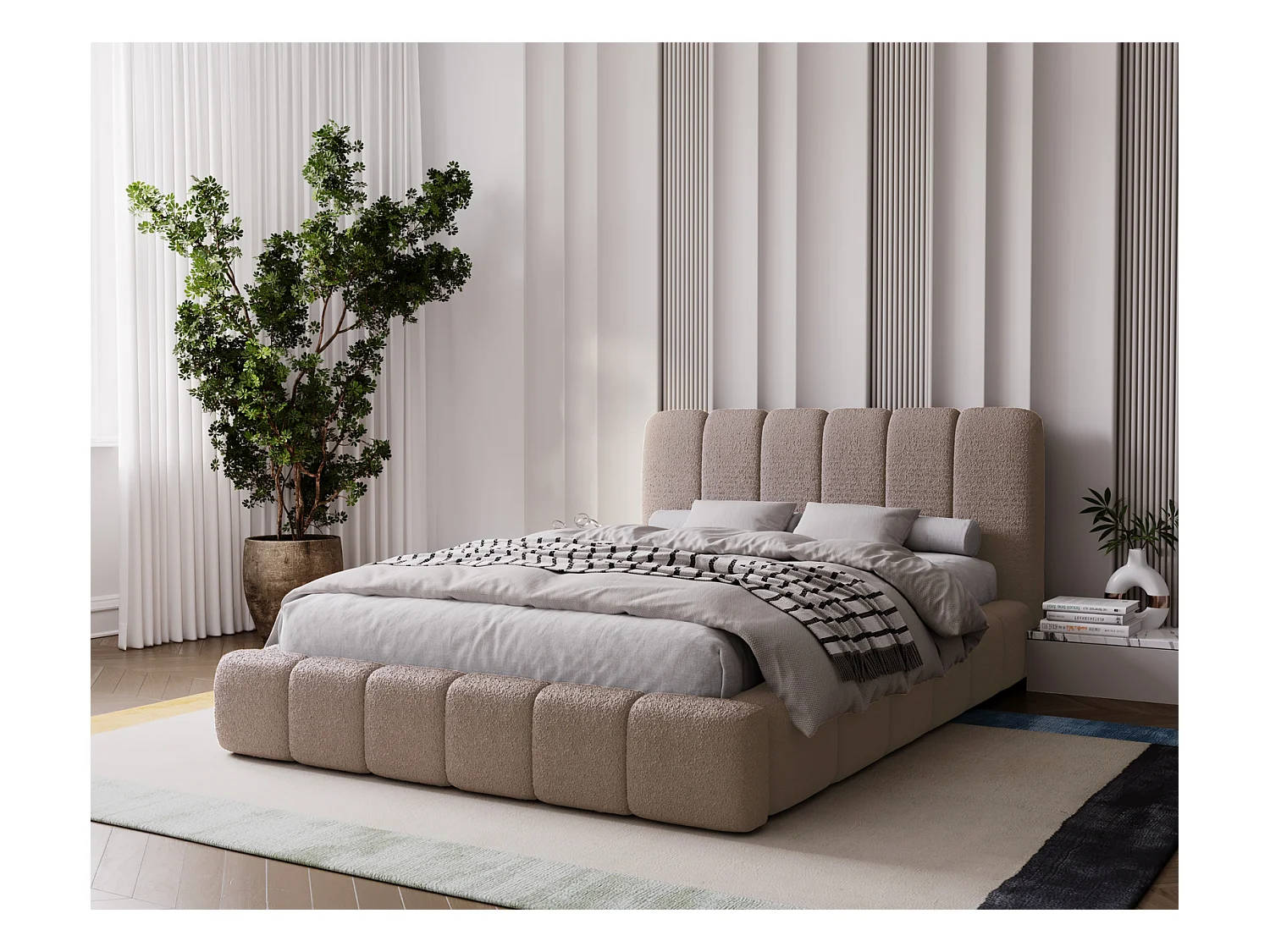Emporius bed 160x200 Milan Bouclé - opbergruimte, lattenbodem, bedlade - tweepersoonsbed Bouclé - Bruin (Anthology 5)