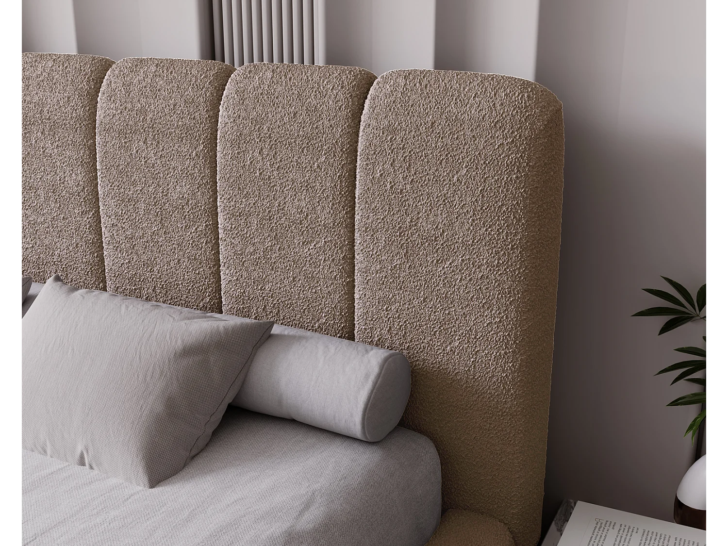 Emporius bed 160x200 Milan Bouclé - opbergruimte, lattenbodem, bedlade - tweepersoonsbed Bouclé - Bruin (Anthology 5)